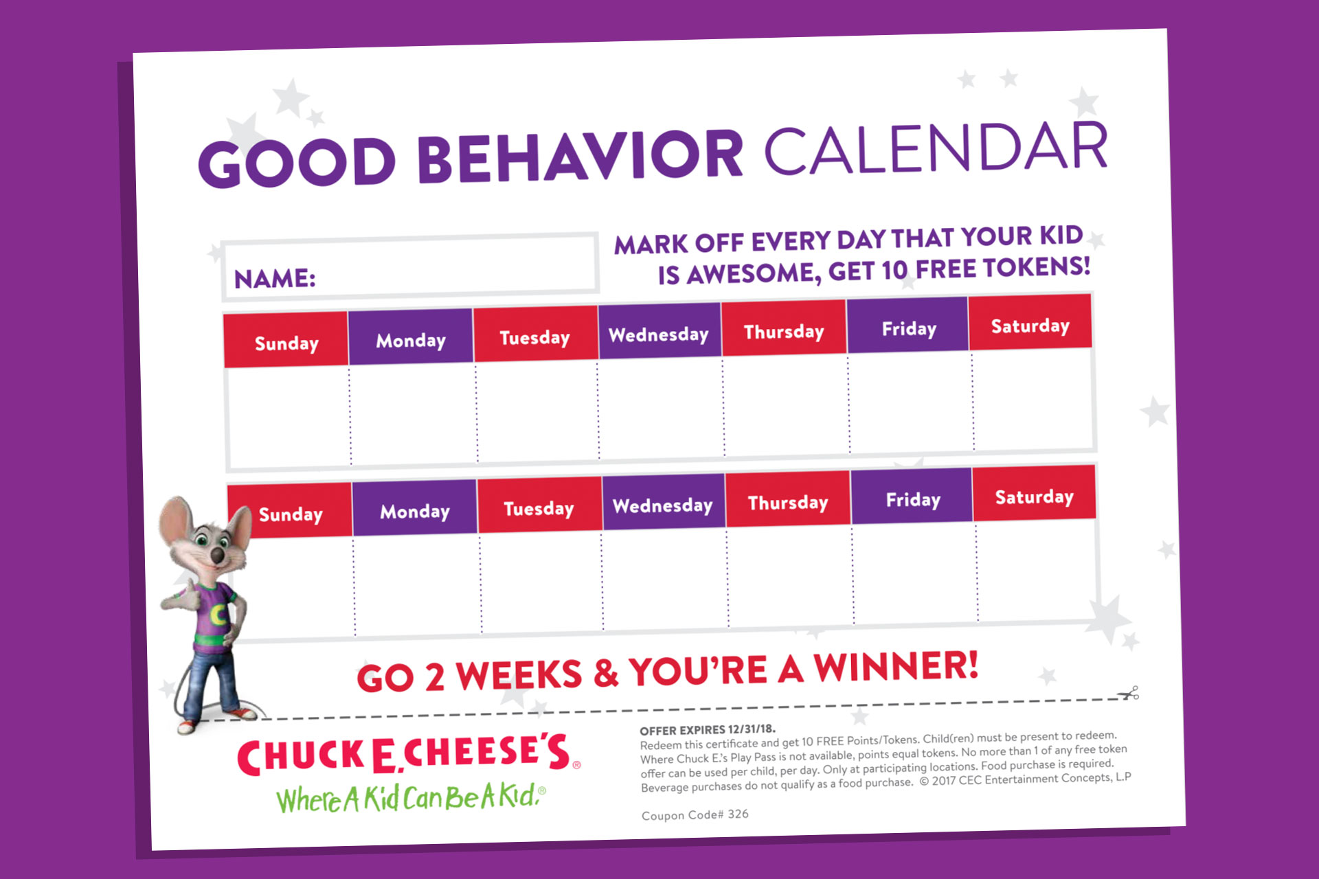 Good behavior calendar